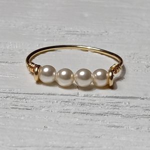 Swarovski pearl gold sterling silver plated wire wrapped ring sizes 1-16